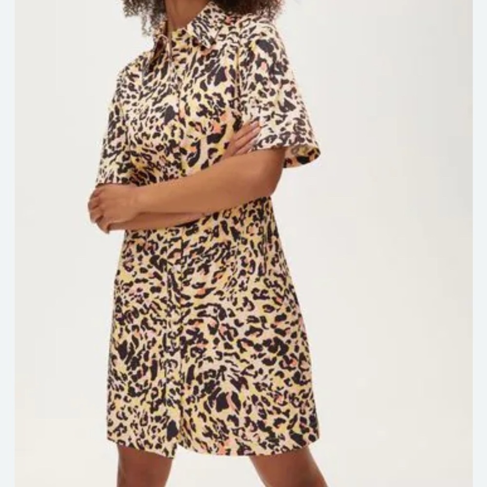 Oliver Bonas Animal Print Leopard Yellow/Black/ Pink Dress Size 6